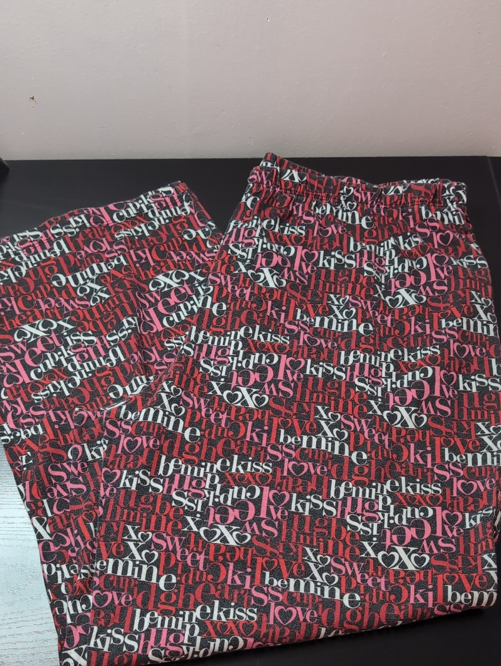 Love Is Word Print Pajama Pants Pink Red Plus Size Women's 2X